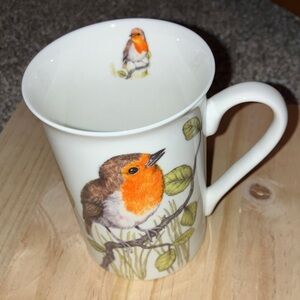 Kent Pottery Charming White Mug with Orange and Brown Robin Design